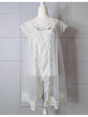 Vintage 60s Shadowline sheer lace open front robe pegnoir robe